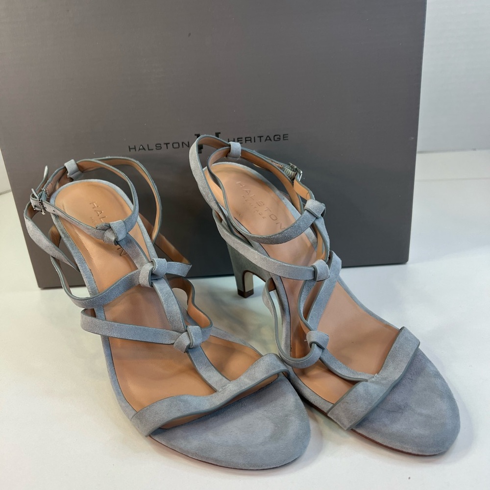 Halston Heritage Suede Ice Blue Kami Sandal Size 7B